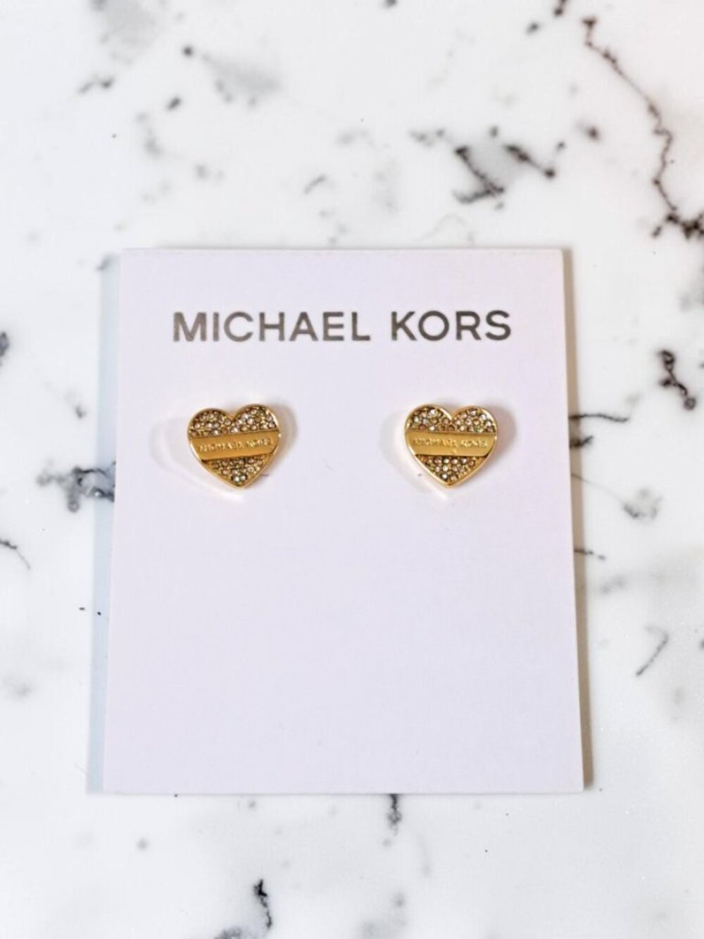 Michael Kors Gold - Tone Pave Heart Logo Stud Earrings NWT